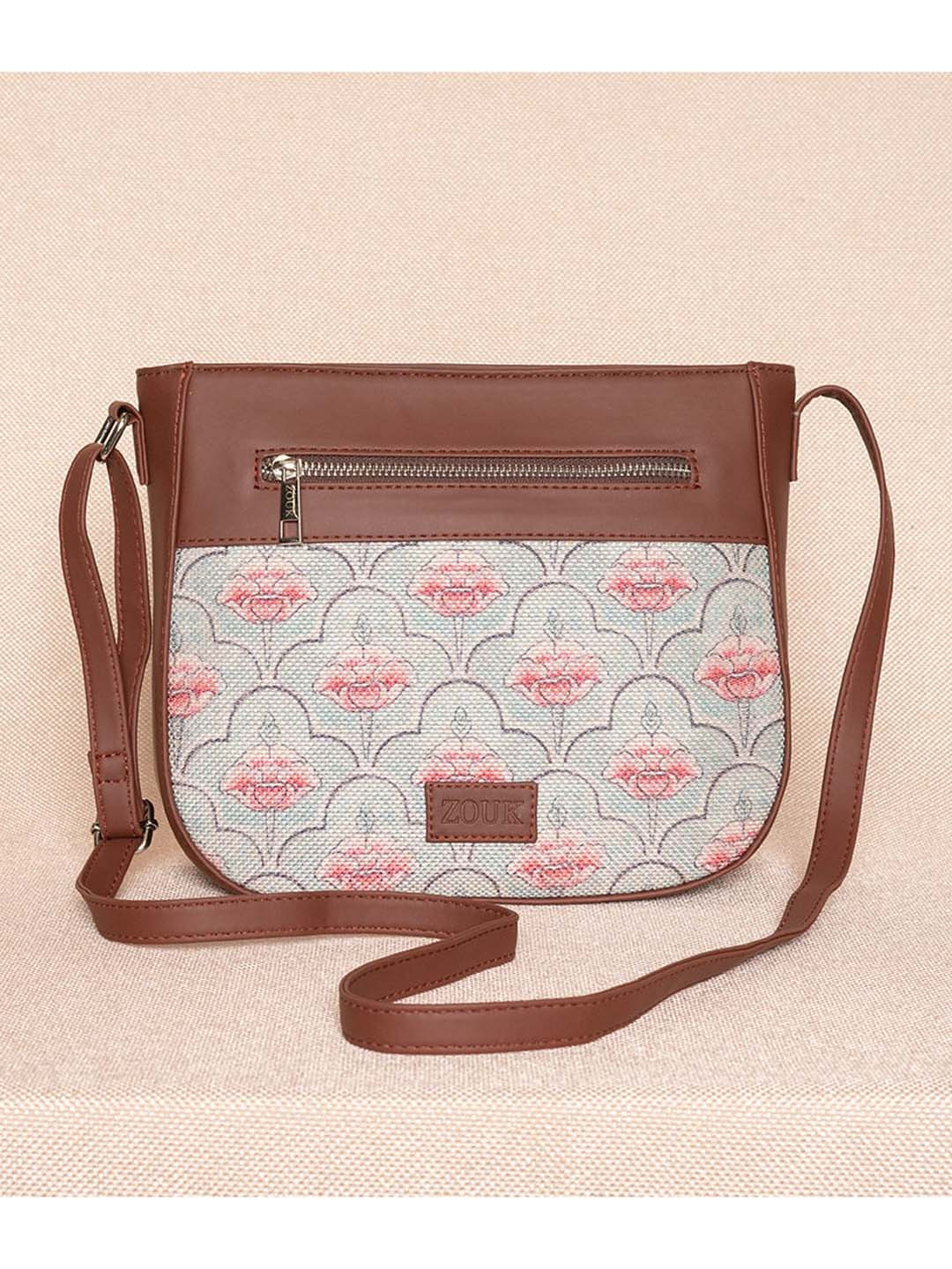 

ZOUK Blue Floral Printed Structured Sling Bag