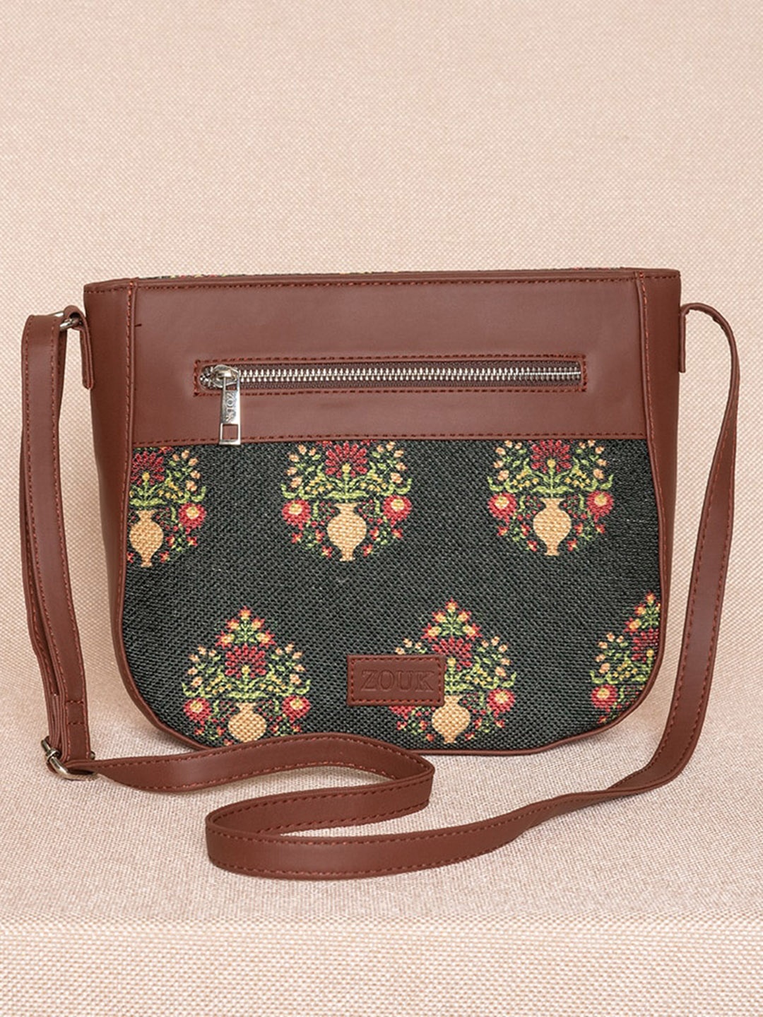 

ZOUK Green Floral Structured Sling Bag