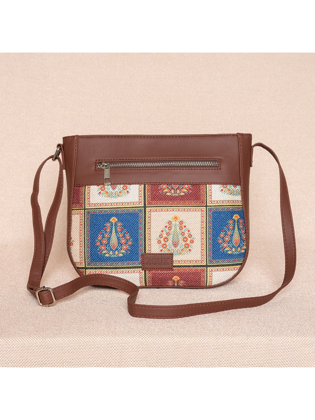 

ZOUK Multicoloured Floral Structured Sling Bag, Multi