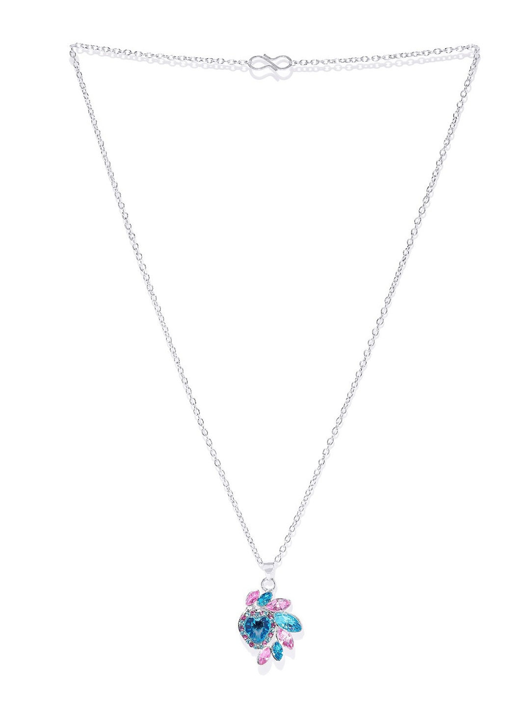 

Mahi Silver-Toned Rhodium-Plated Stone Studded Pendant With Chain, Blue