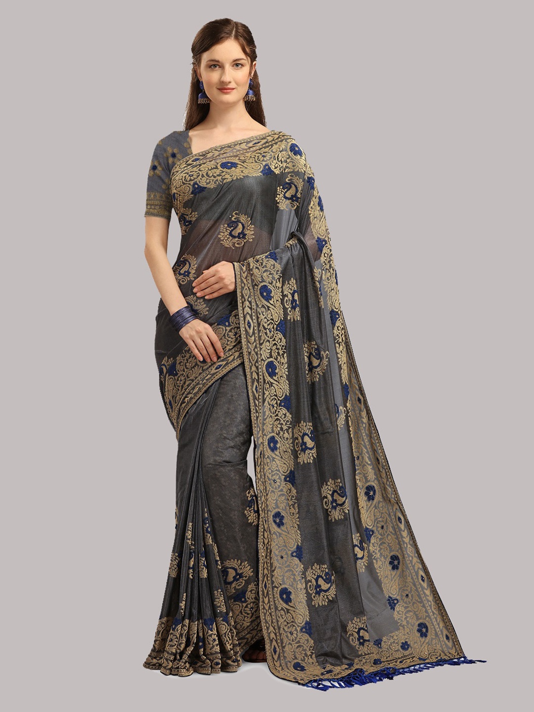 

Fashion Basket Blue Ethnic Motifs Brasso Saree