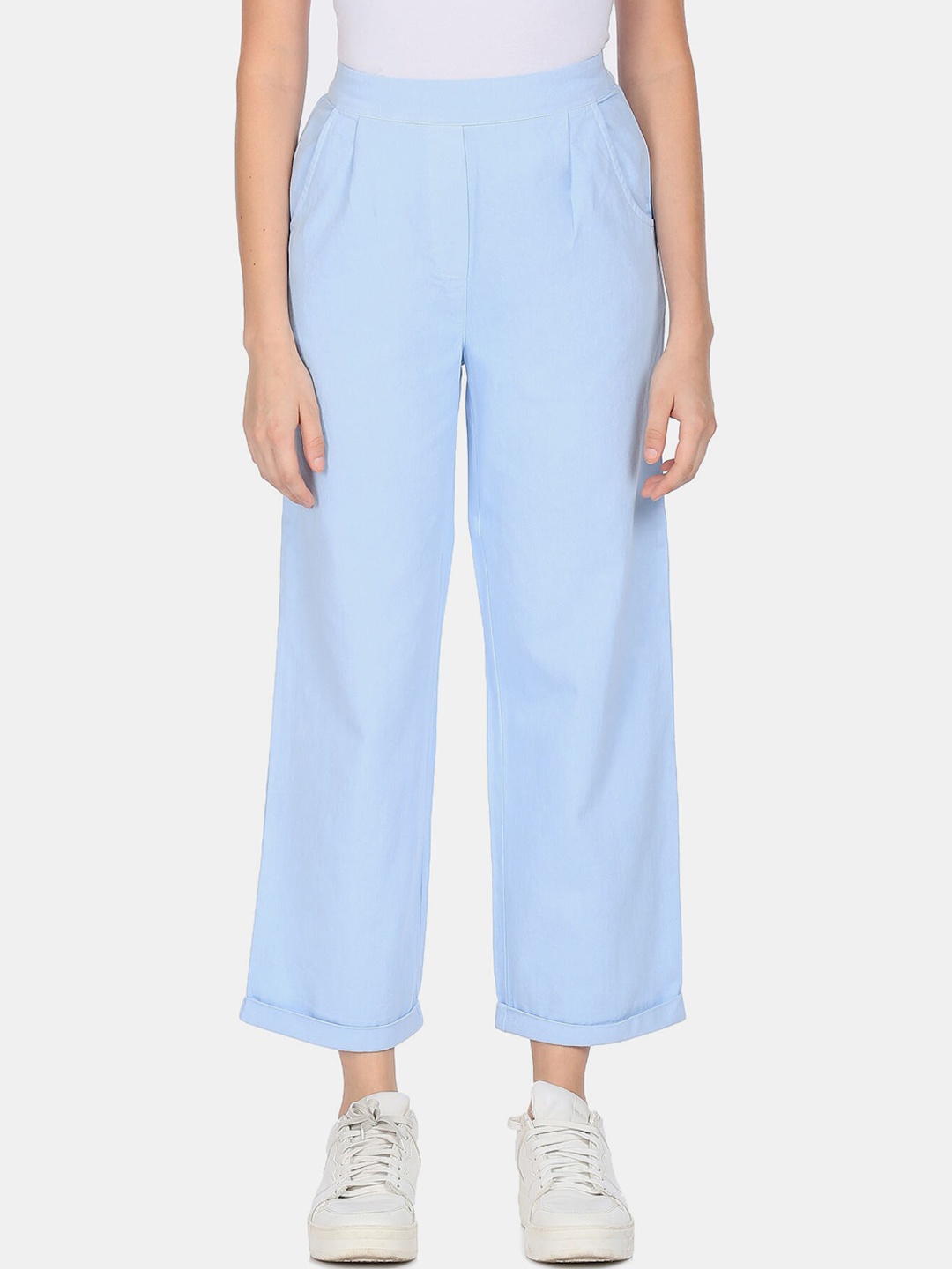 

Sugr Women Blue Twill Pure Cotton Parallel Trousers