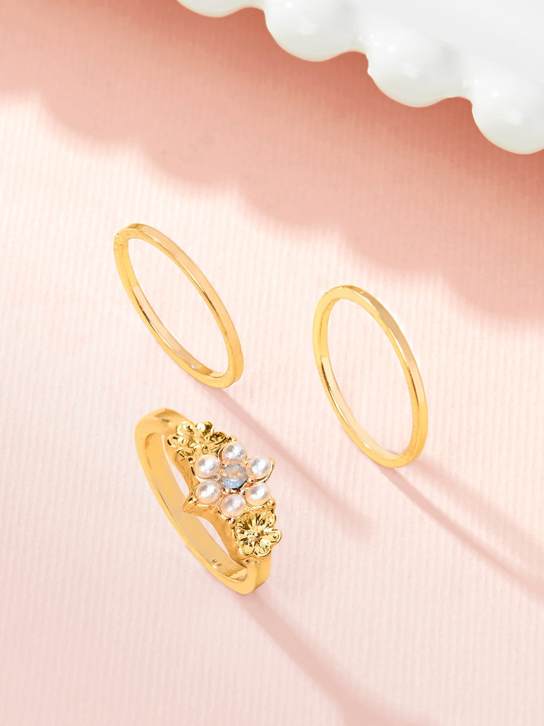 

Accessorize London Set Of 3 Gold-Plated Romantic Ramble Crystal Studded Rings