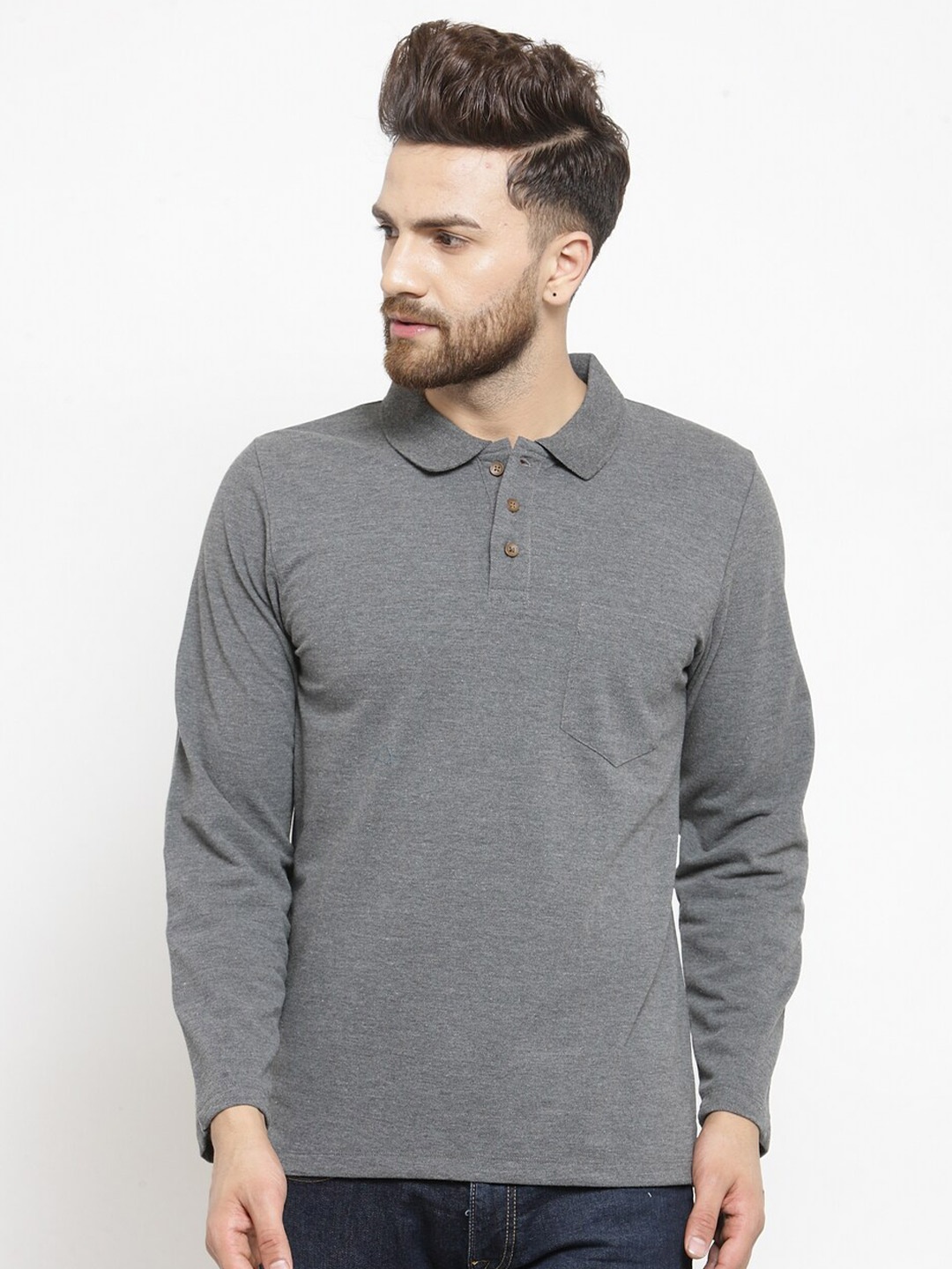 

Kalt Men Grey Polo Collar T-shirt