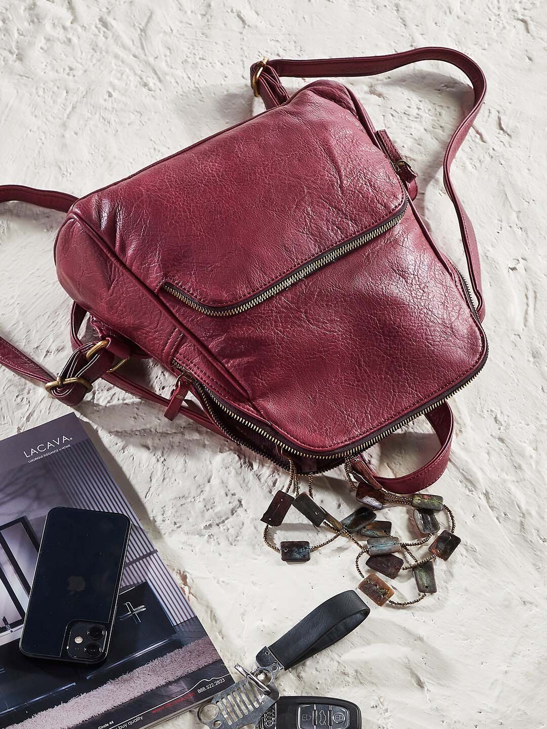 

Mona B Women Burgundy Convertible Daypack with Stylish Design