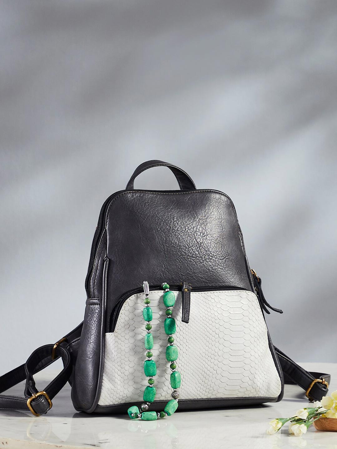 

Mona B Women Grey & White Convertible Daypack with Stylish Design