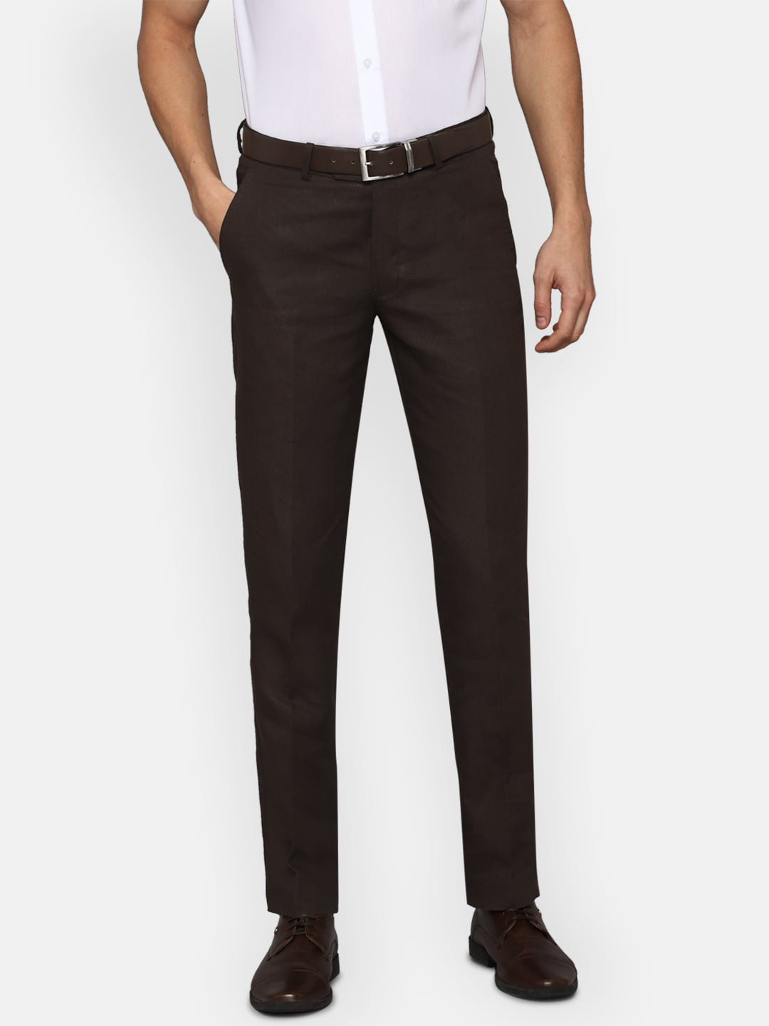 

Luxure by Louis Philippe Men Brown Slim Fit Pure Linen Formal Trousers