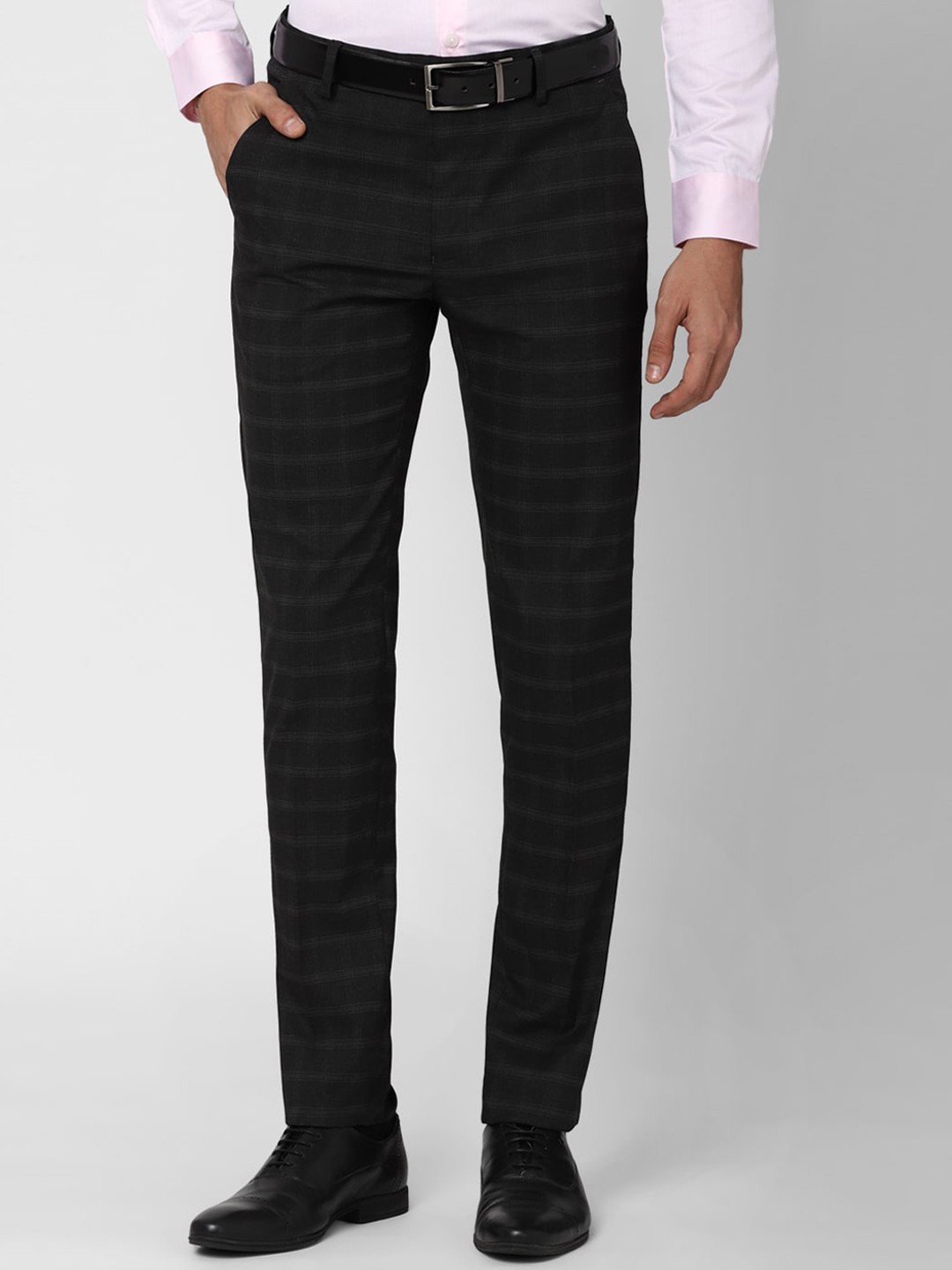 

Peter England Men Black Checked Slim Fit Trousers