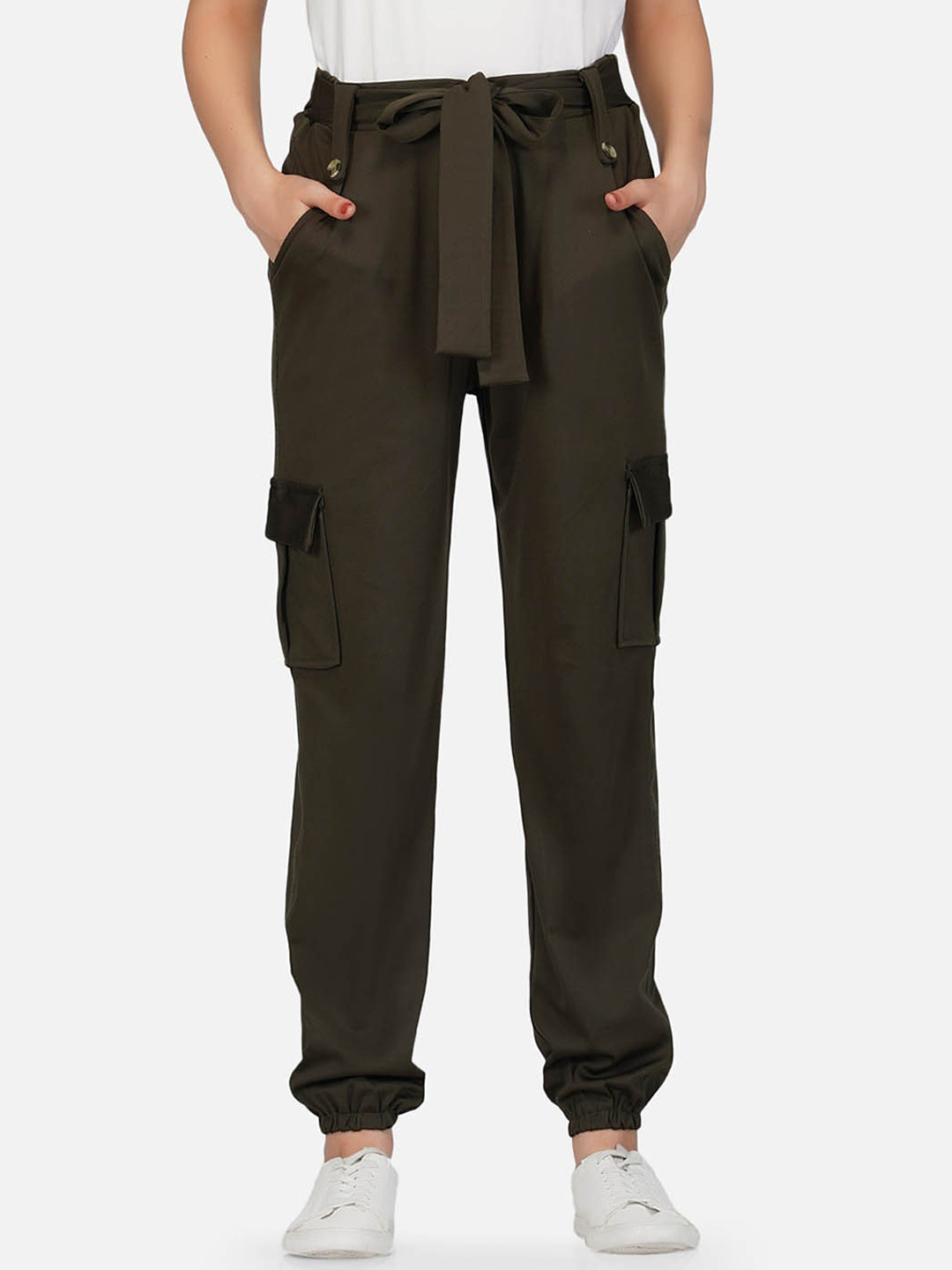 

IMPERATIVE Women Olive Green Solid Joggers