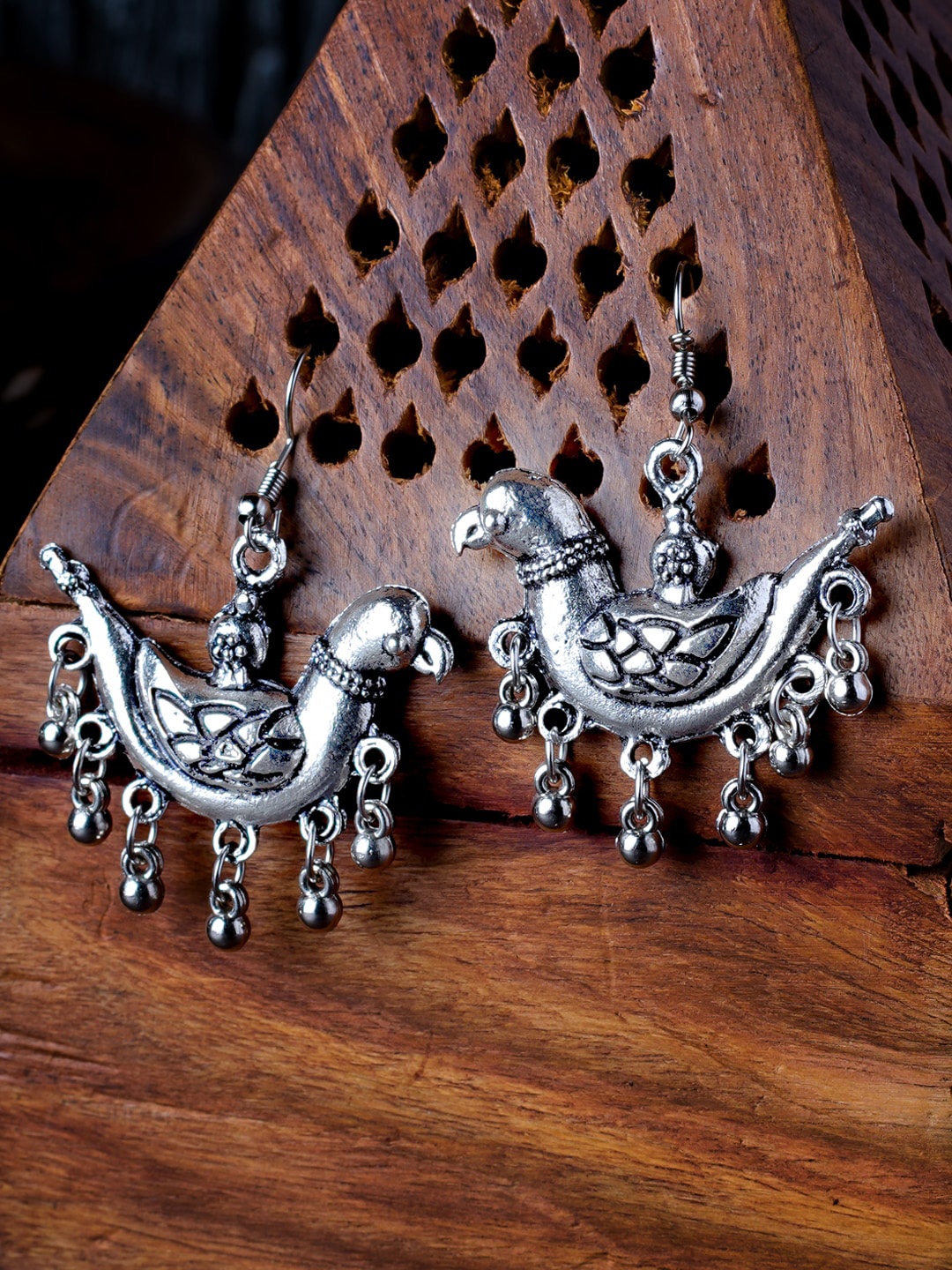 

MORKANTH JEWELLERY Silver-Plated Peacock Shaped Drop Earrings