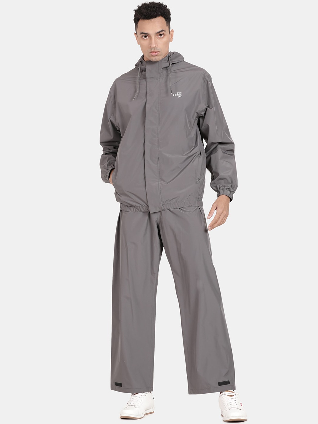 

t-base Men Grey Solid Waterproof Rain Suit