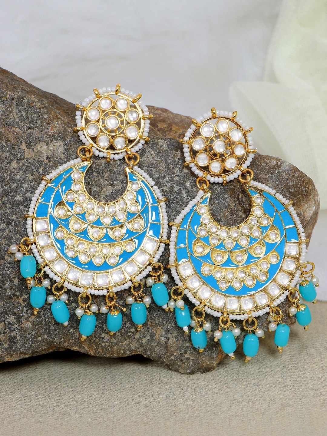 

Crunchy Fashion Blue Gold-Plated Contemporary Chandbalis Earrings