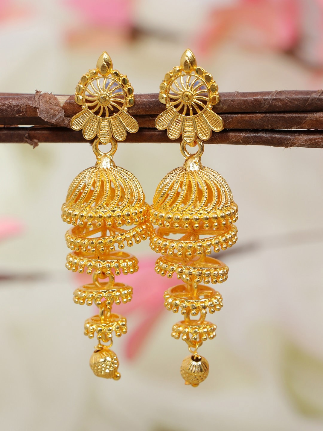 

Crunchy Fashion Gold-Toned Contemporary Jhumkas Earrings
