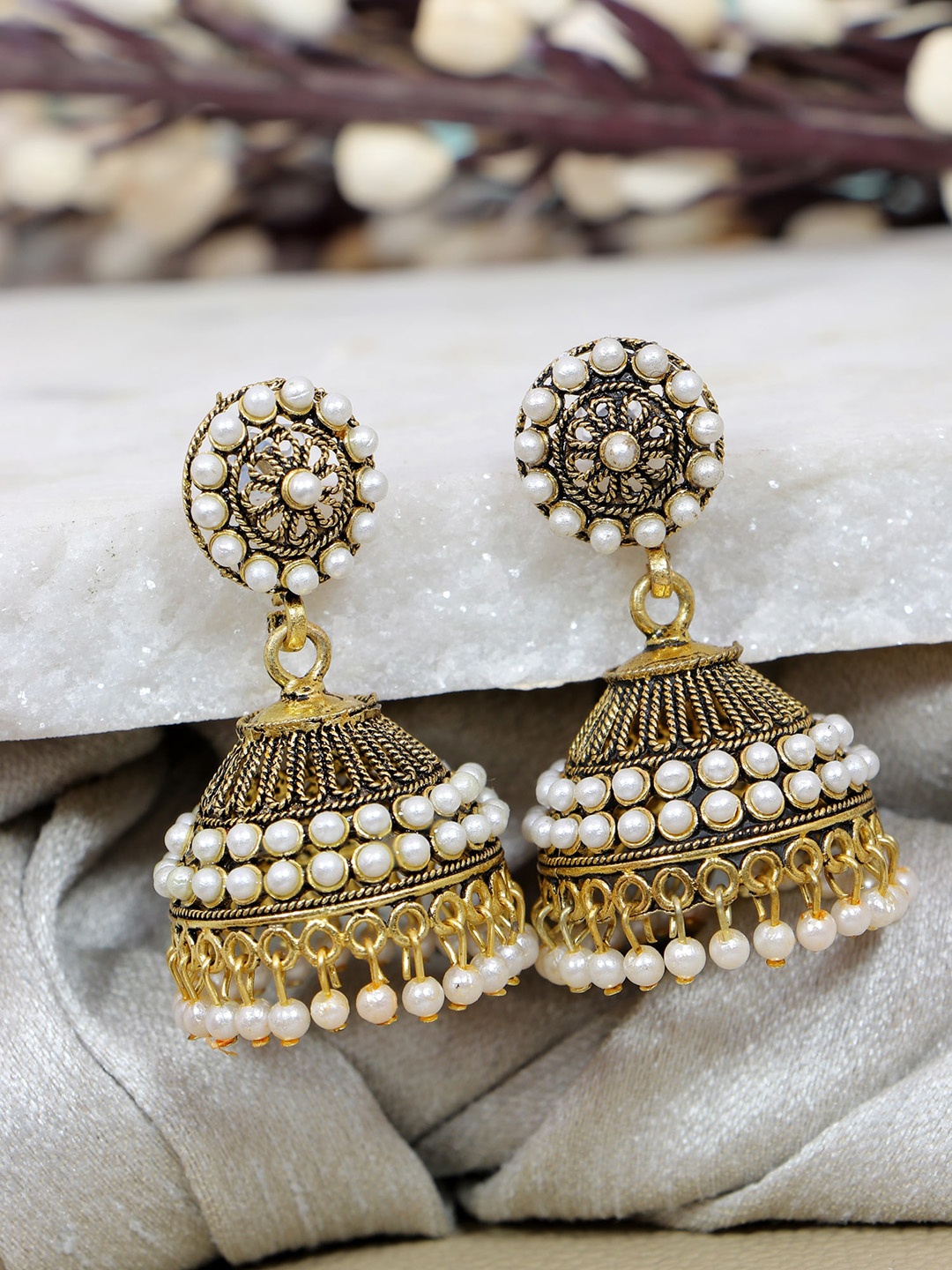 

Crunchy Fashion Gold-Toned Contemporary Jhumkas Earrings