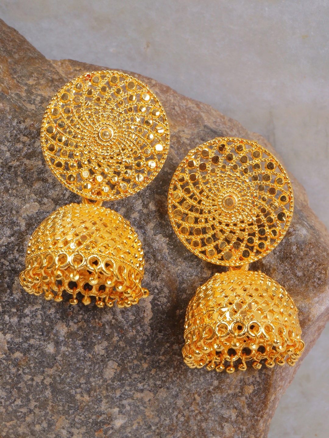 

Crunchy Fashion Gold-Toned Contemporary Jhumkas Earrings