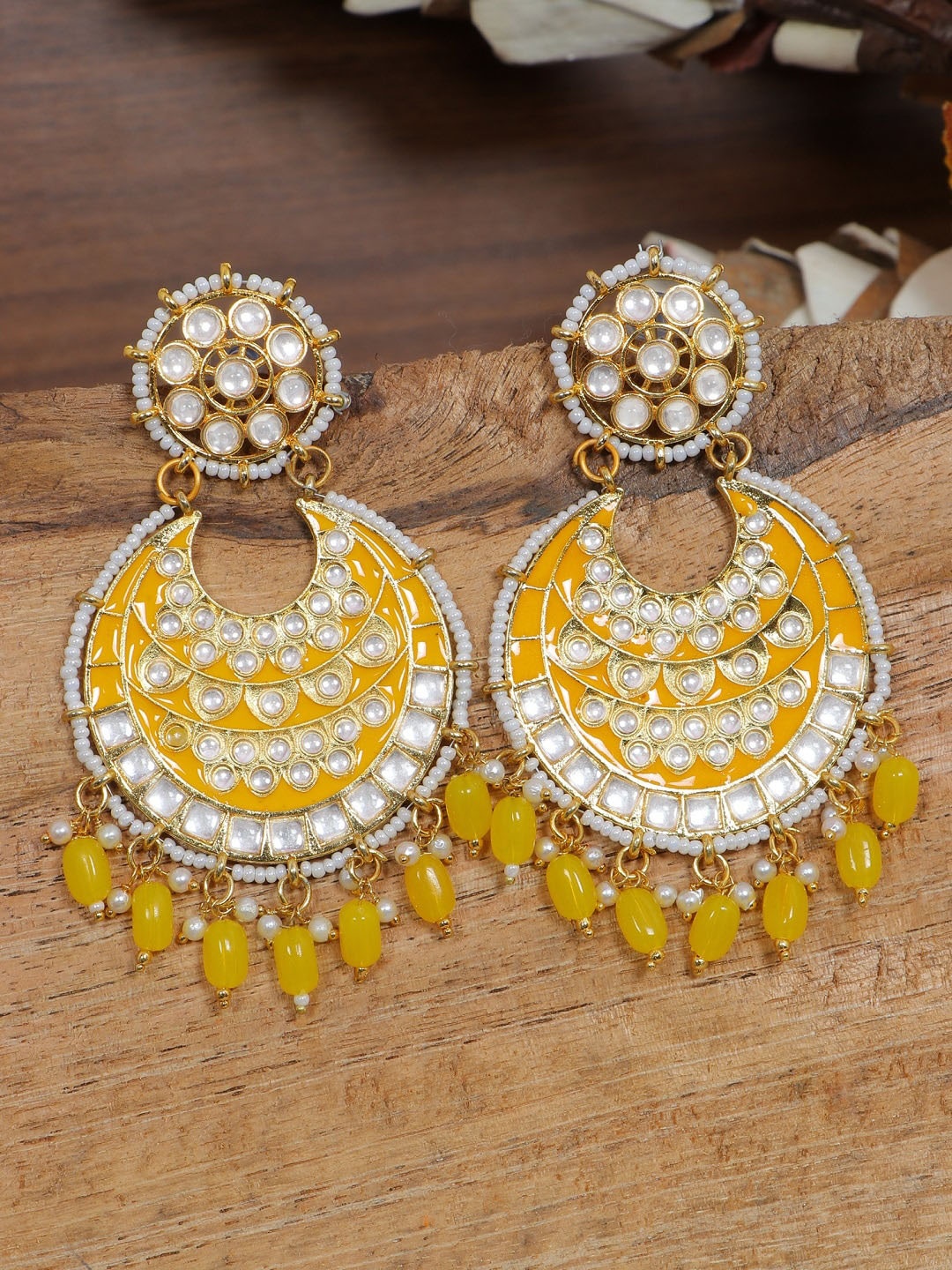 

Crunchy Fashion Yellow Contemporary Chandbalis Earrings