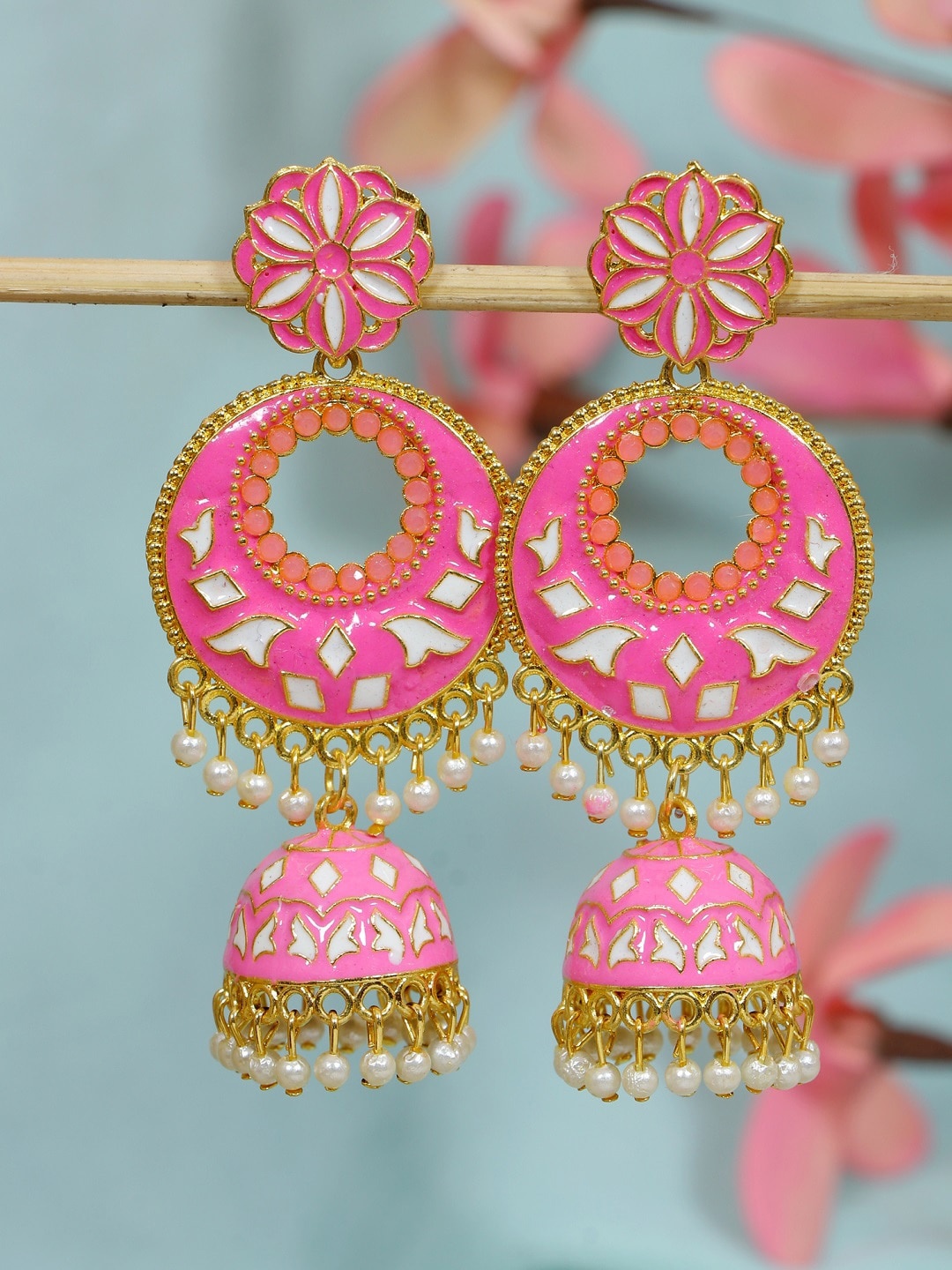 

Crunchy Fashion Pink Gold-Plated Contemporary Jhumkas Earrings