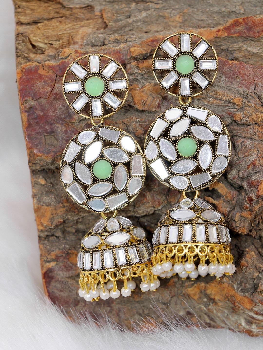 

Crunchy Fashion Green Contemporary Jhumkas Earrings