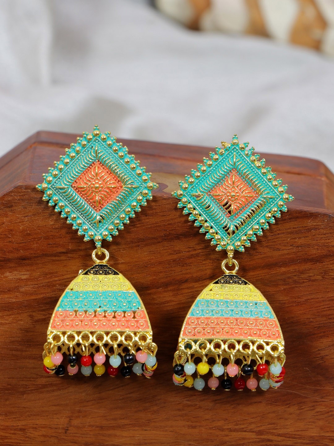 

Crunchy Fashion Multicoloured Contemporary Jhumkas Earrings, Multi