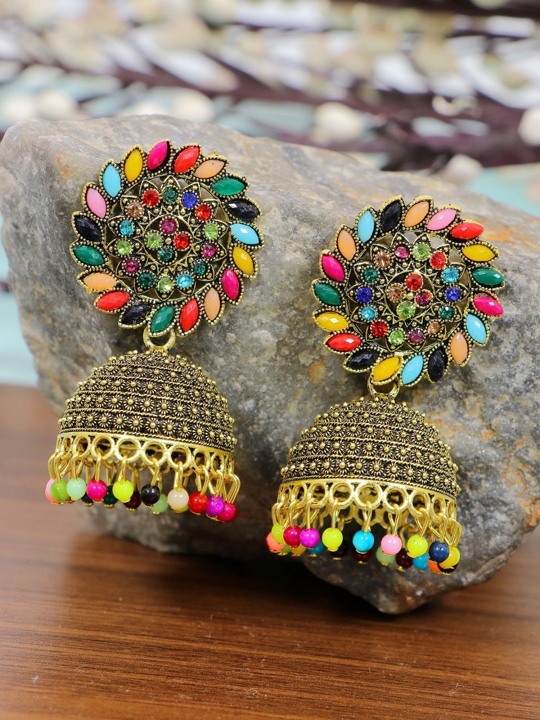 

Crunchy Fashion Multicoloured Contemporary Jhumkas Earrings, Multi