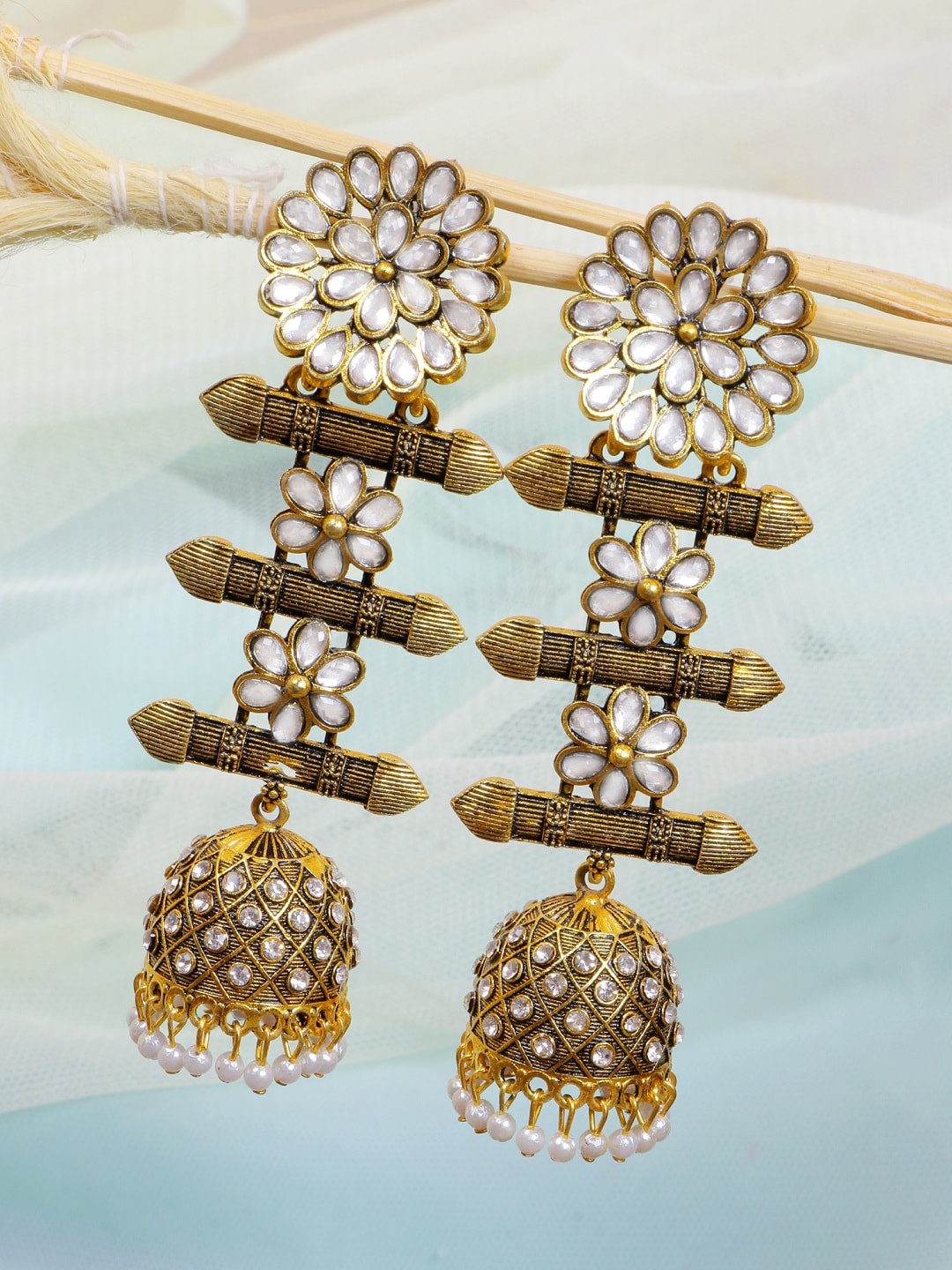 

Crunchy Fashion Gold-Toned Contemporary Jhumkas Earrings