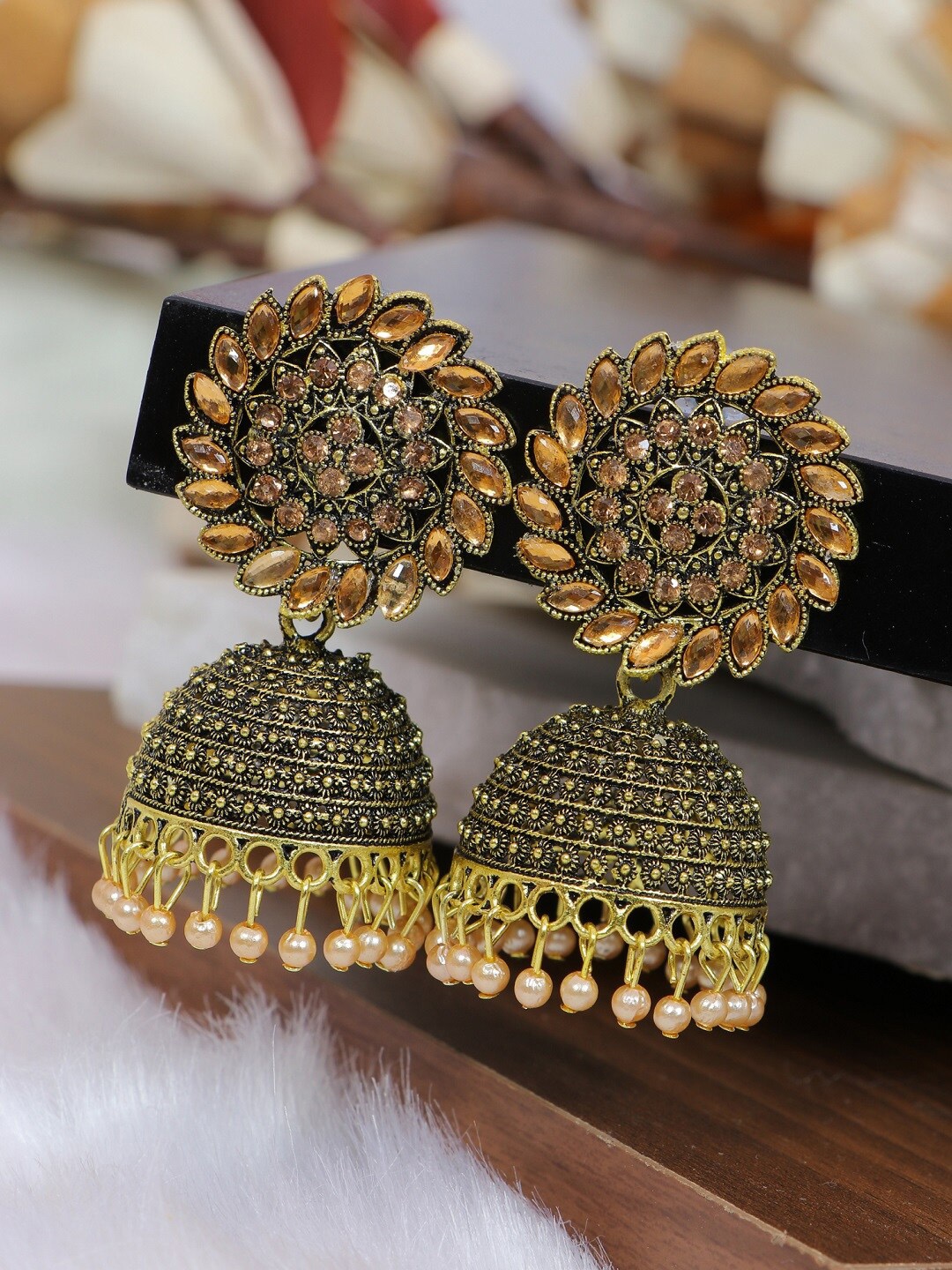 

Crunchy Fashion Gold-Toned Contemporary Jhumkas Earrings