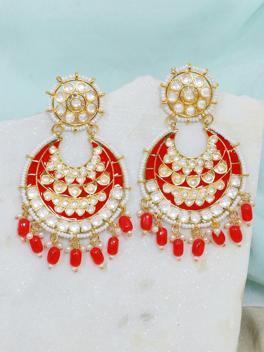 

Crunchy Fashion Red Contemporary Chandbalis Earrings