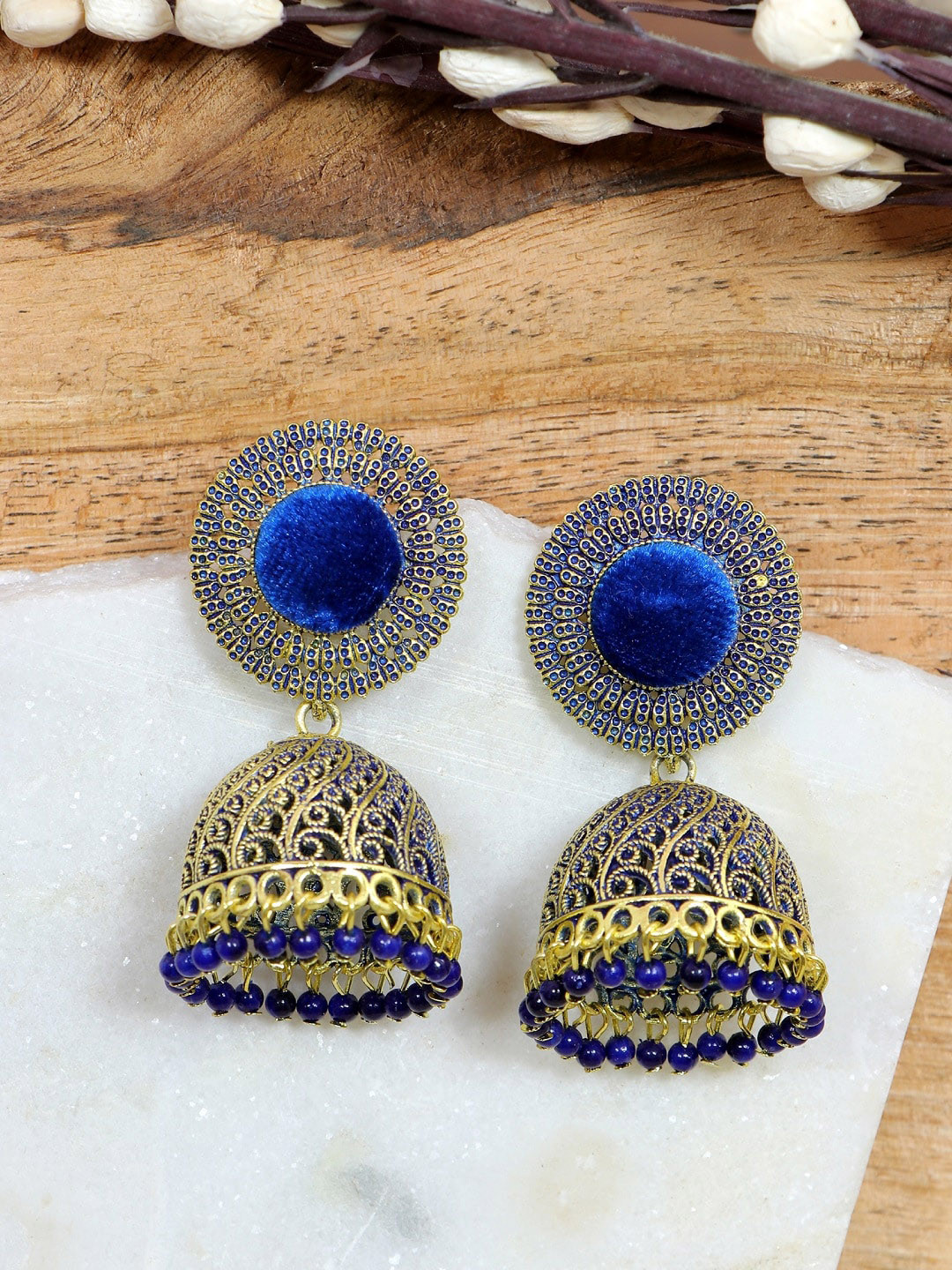 

Crunchy Fashion Blue Contemporary Jhumkas Earrings