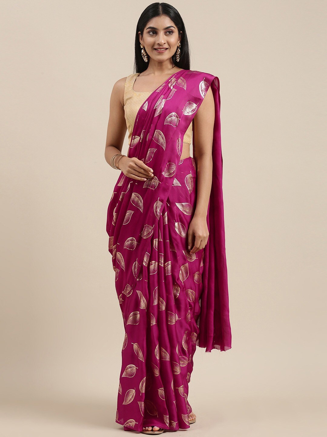 

KALINI Purple & White Floral Satin Saree