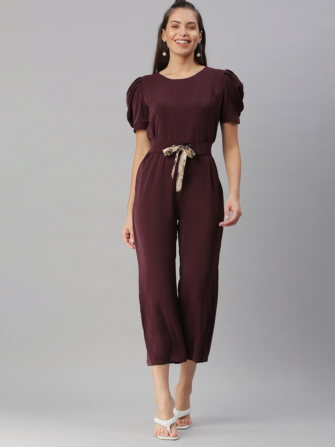 

SHOWOFF Burgundy Solid Culotte Jumpsuit