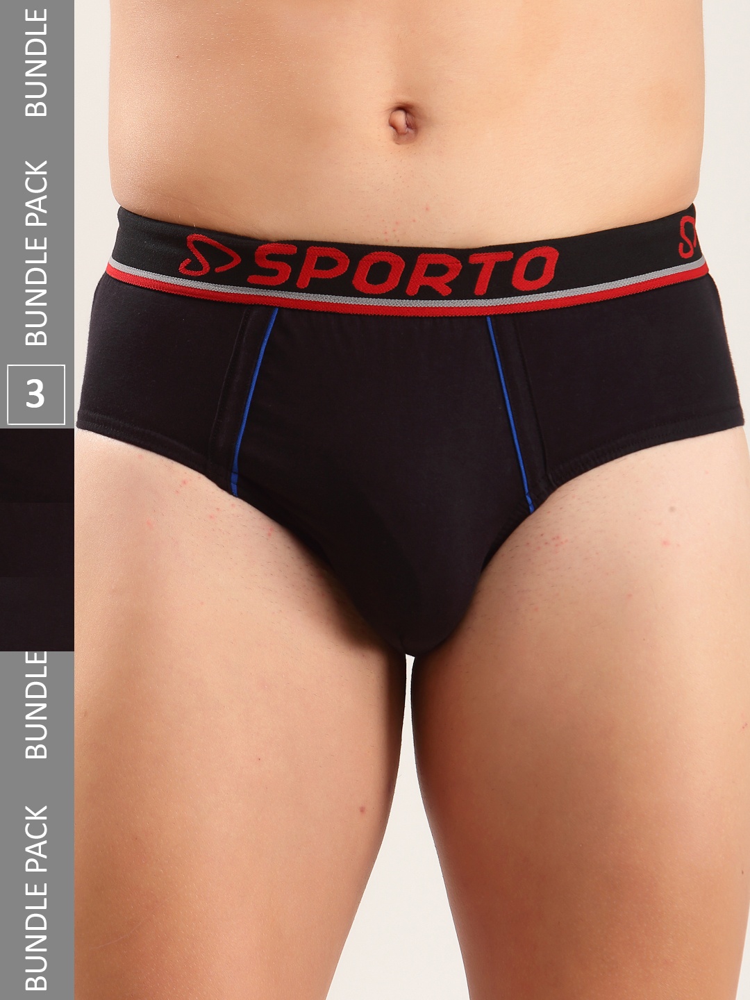 

SPORTO Men Pack Of 3 Black Solid Mid-Rise Briefs