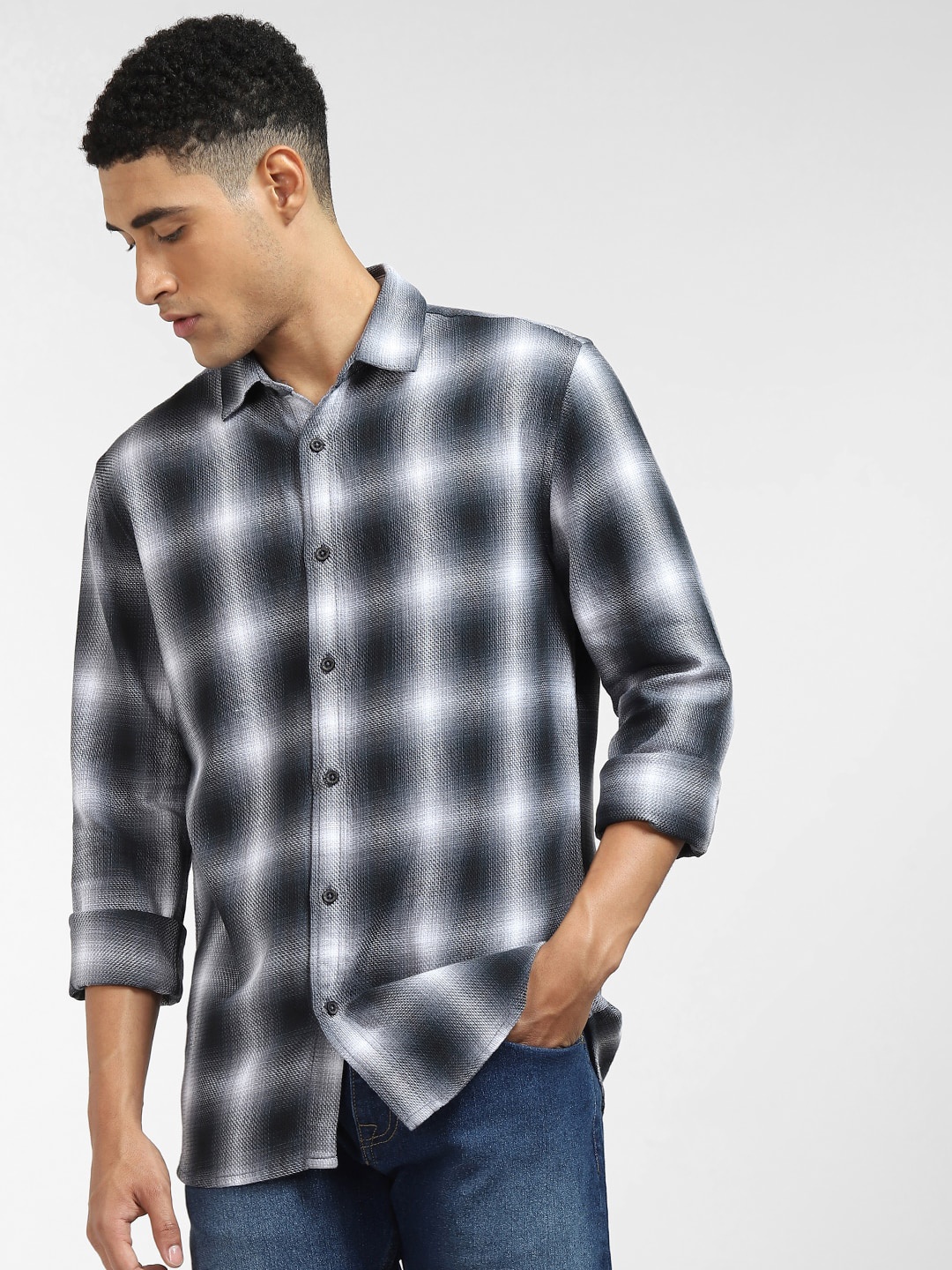 

Jack & Jones Men Blue & White Checked Cotton Casual Shirt