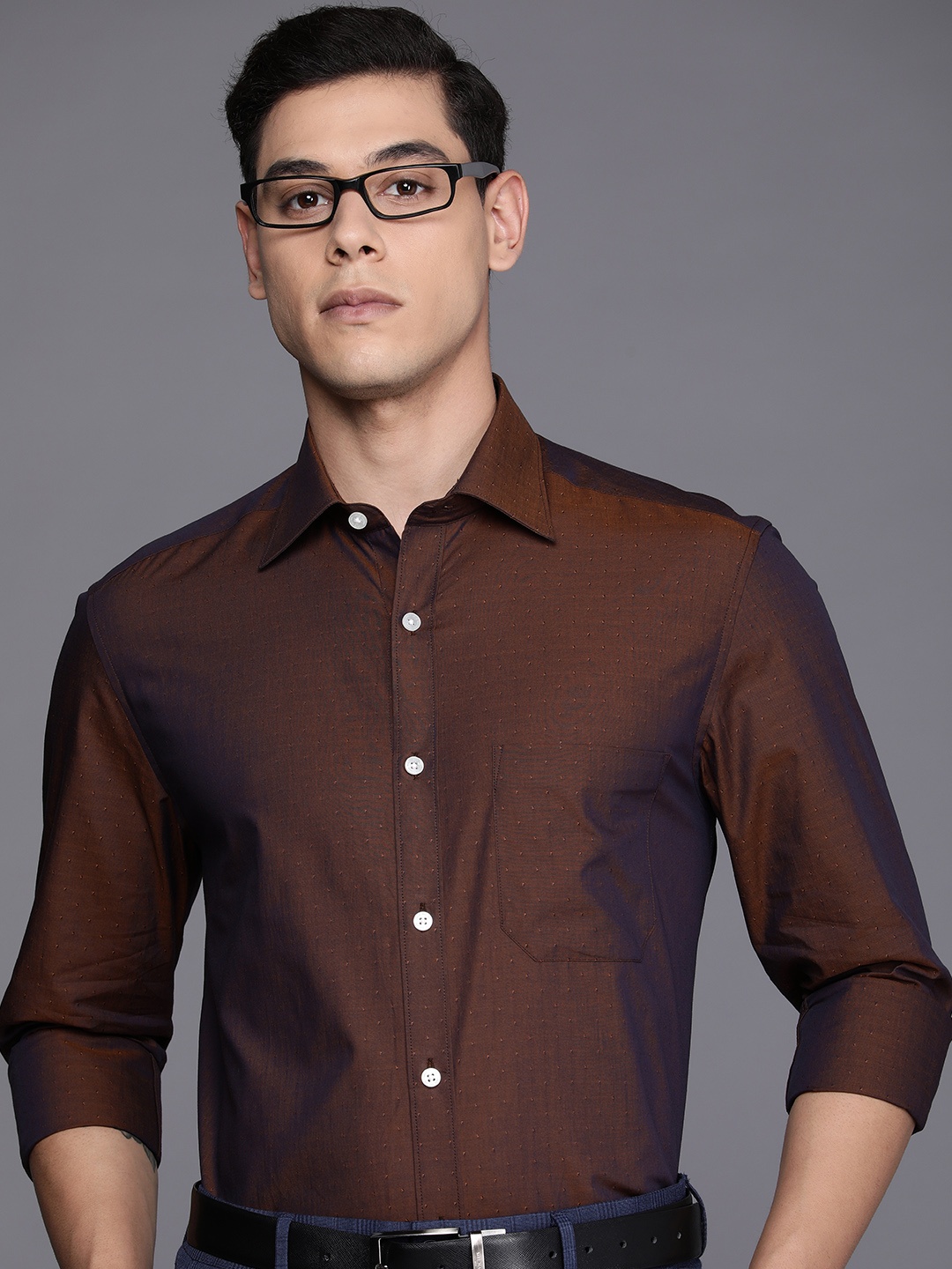 

Louis Philippe Men Brown Self Designed Classic Fit Formal Shirt