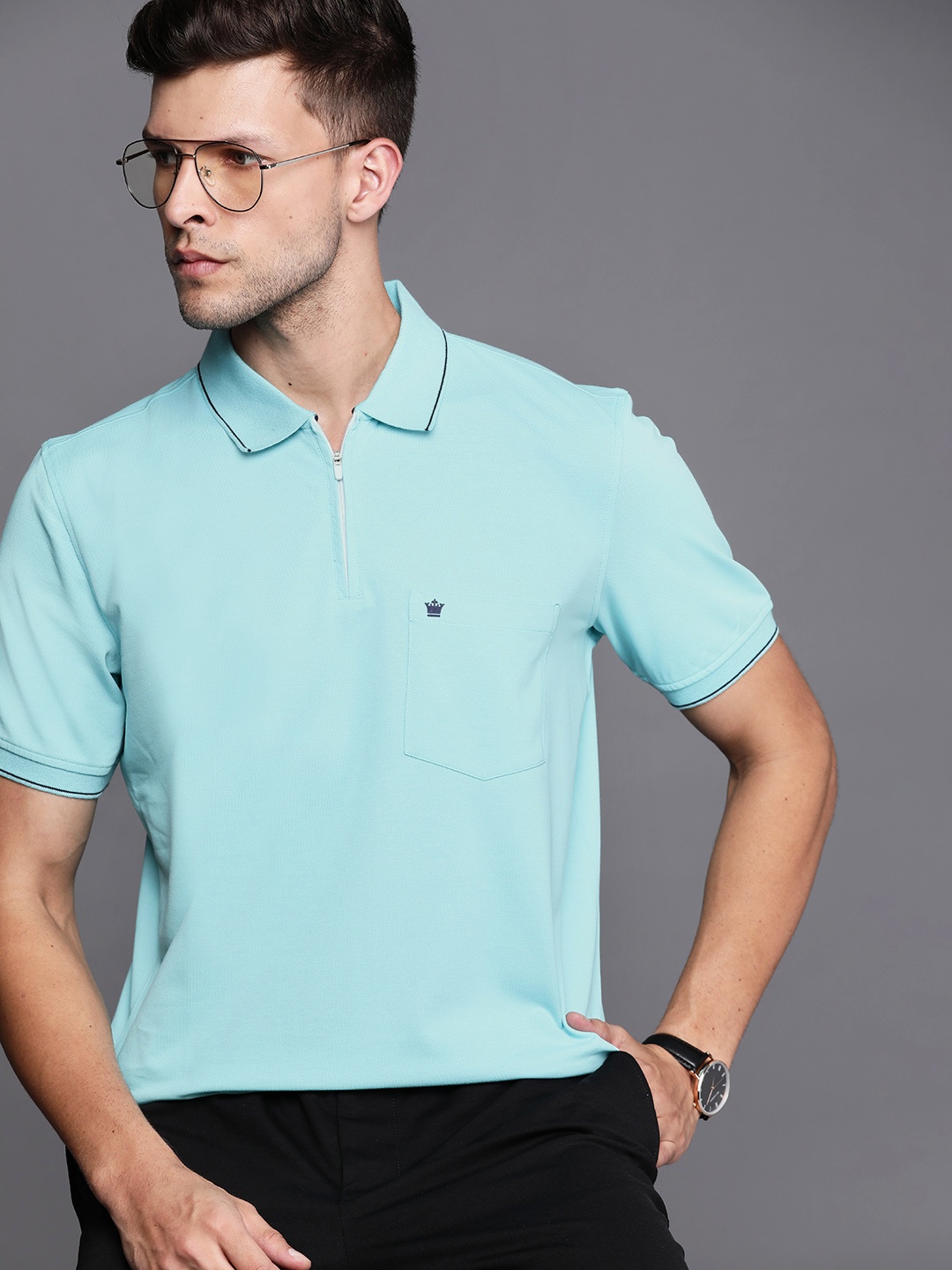 

Louis Philippe Men Blue Solid Polo Collar Golf T-shirt