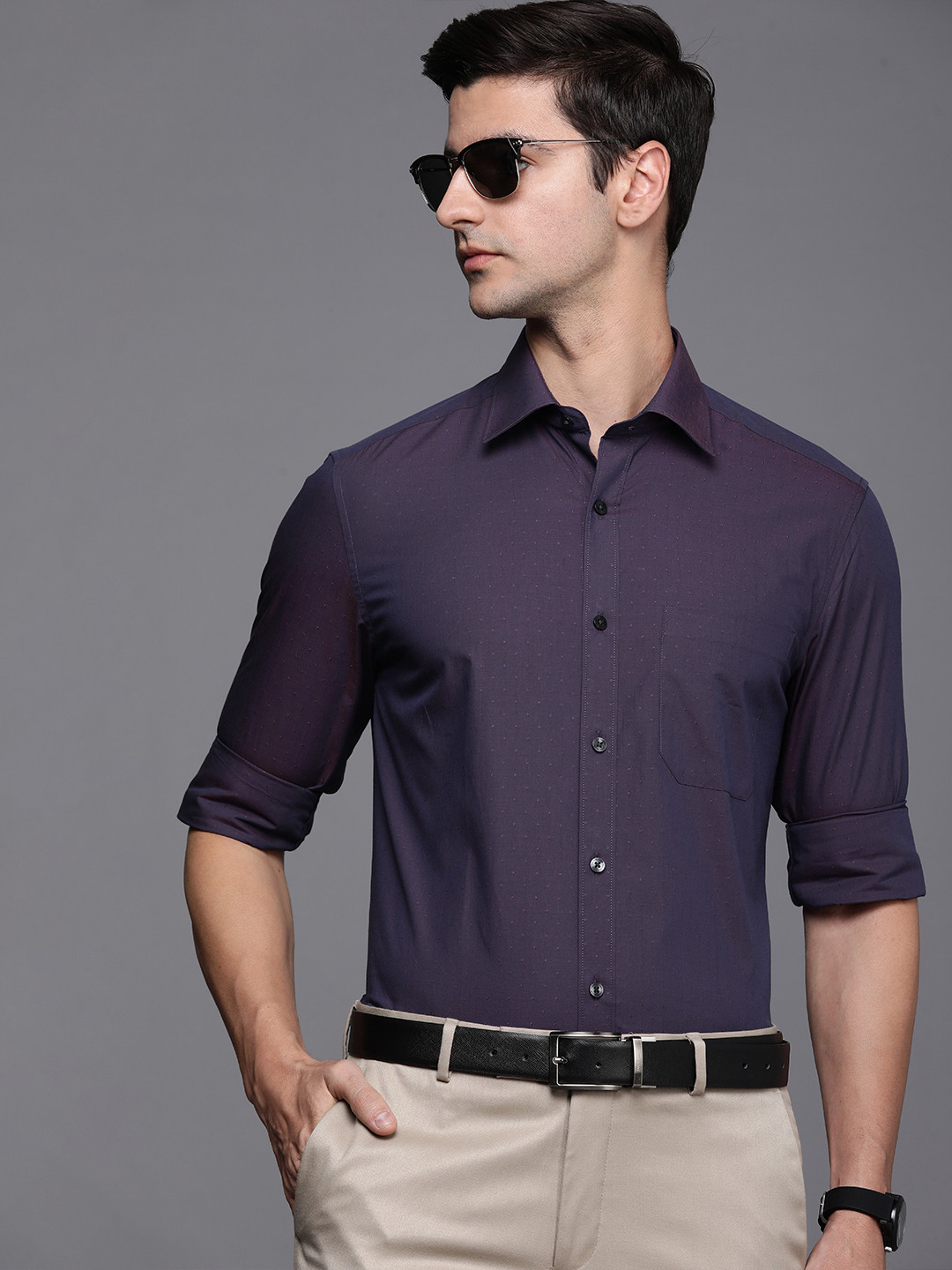 

Louis Philippe Men Violet Pure Cotton Textured Classic Fit Fiesta Collection Casual Shirt