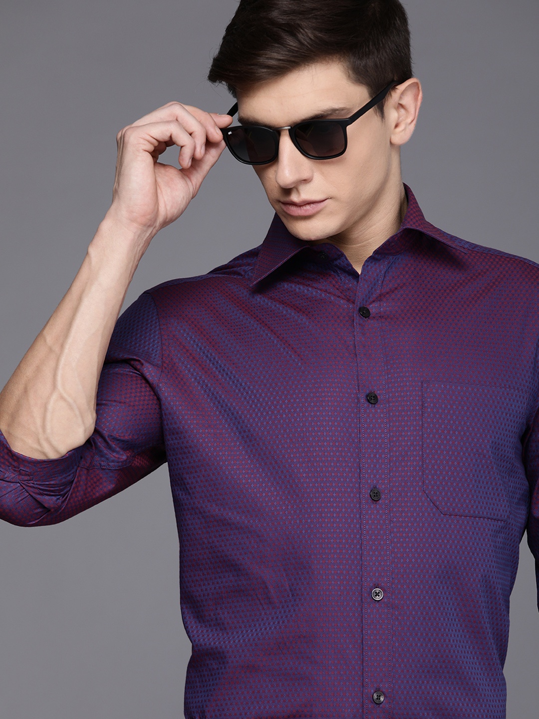 

Louis Philippe Men Purple & Red Self Design Classic Fit Formal Shirt