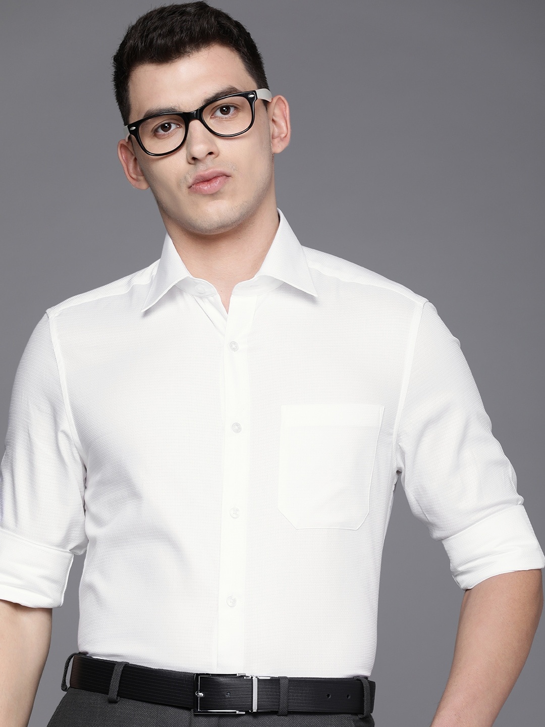 

Louis Philippe Men White Self Designed Classic Fit Pure Cotton Formal Shirt