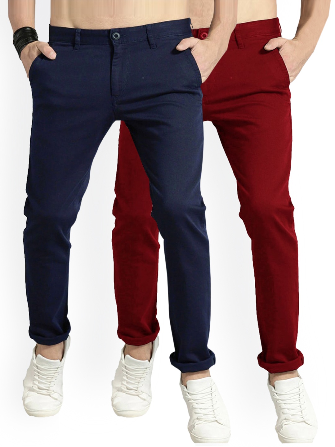 

AD & AV Men Multicoloured Classic Easy Wash Chinos Trousers, Multi