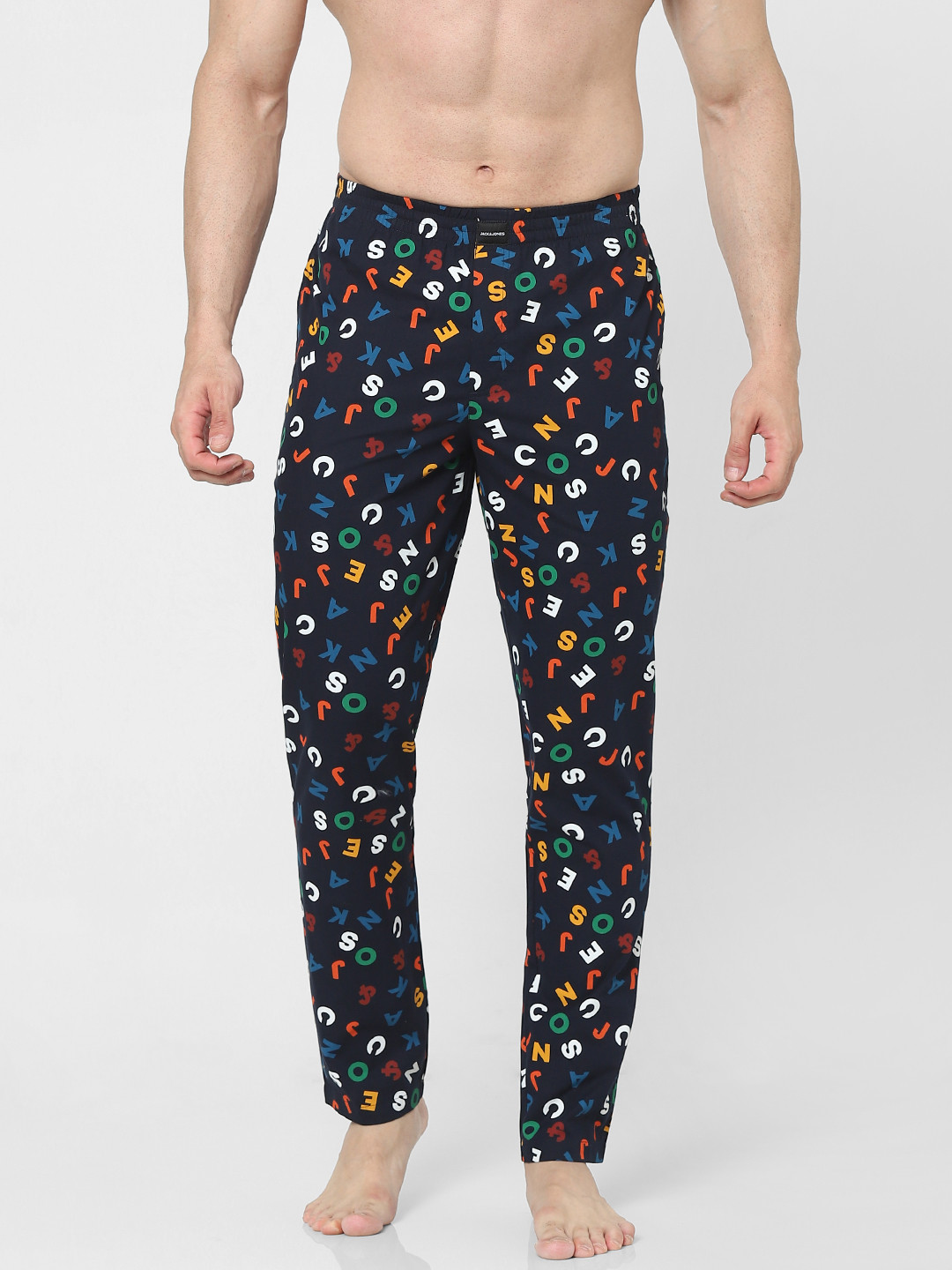 

Jack & Jones Men Navy Blue & Yellow Printed Pyjamas