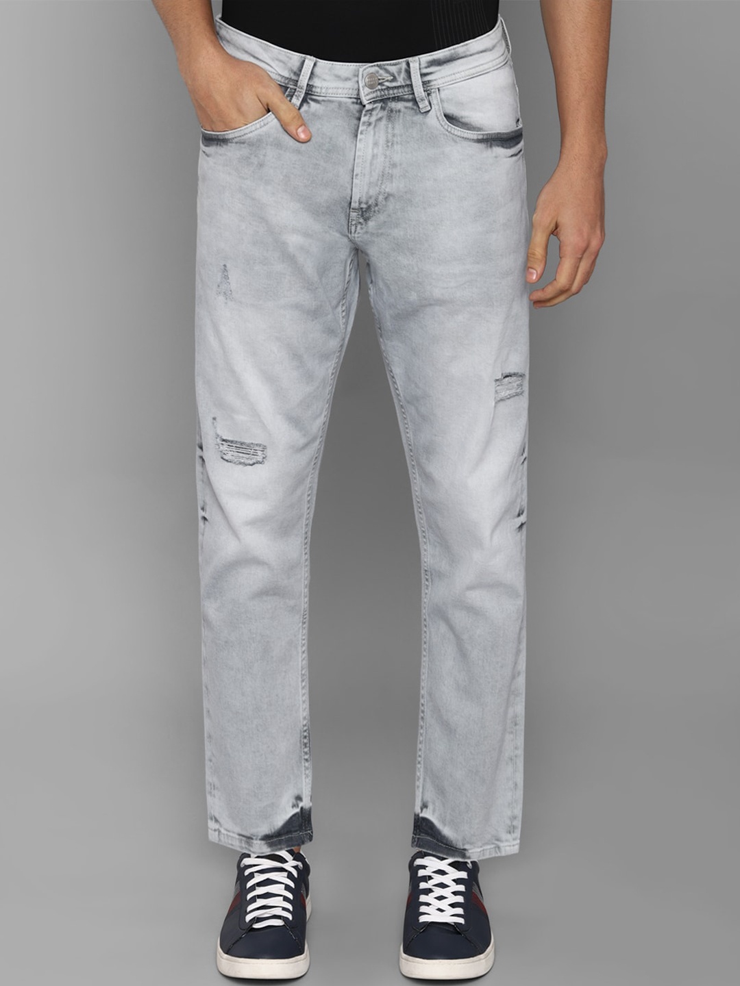 

Allen Solly Men Grey Skinny Fit Mildly Distressed Heavy Fade Crop Jeans