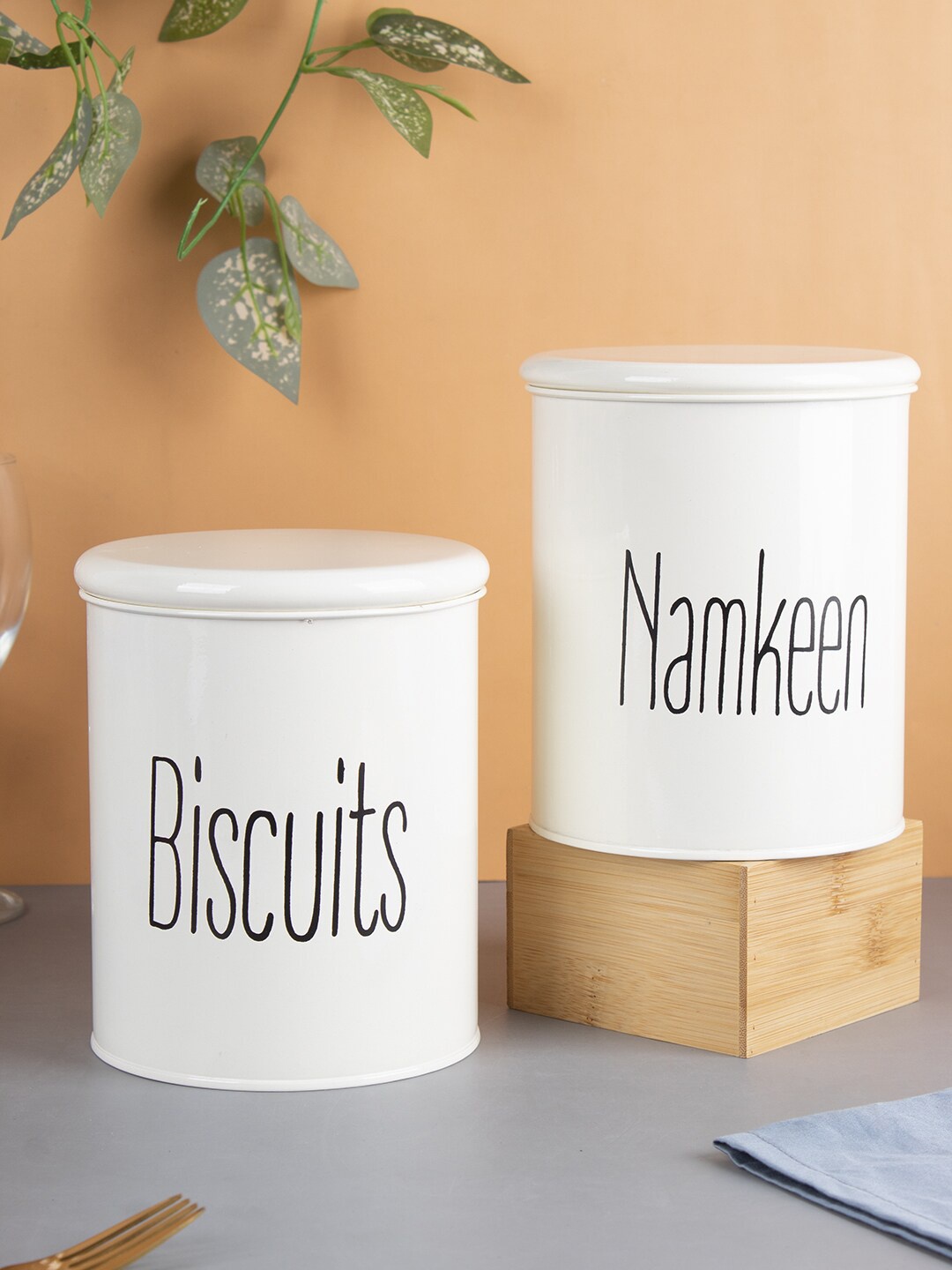 

MARKET99 Set Of 2 White Printed Biscuits & Namkeen Kitchen Storage