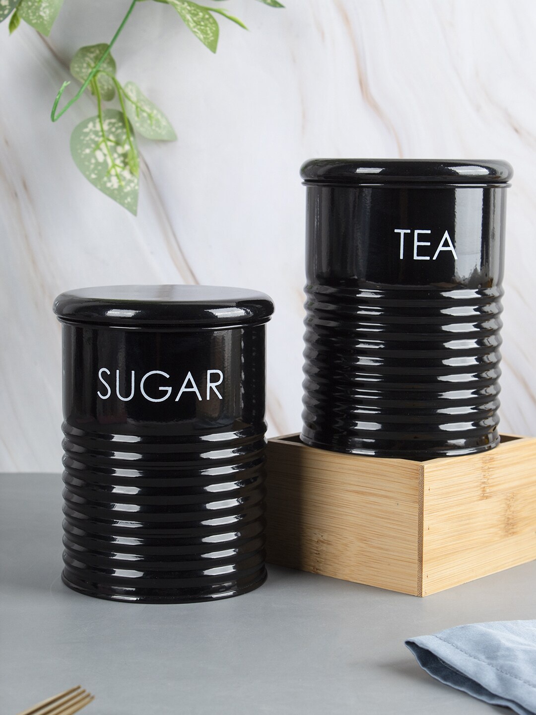 

MARKET99 Set of 2 Black & White Printed Tea & Sugar Jar