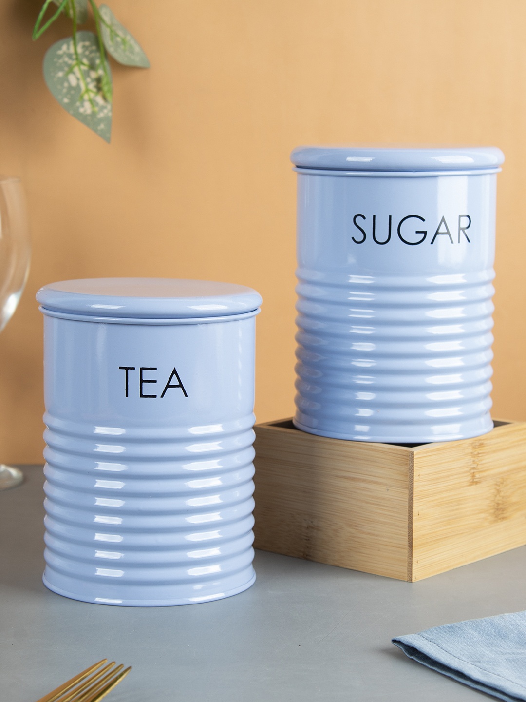 

MARKET99 Set Of 2 Light Blue Food Containers Kitchen Storage