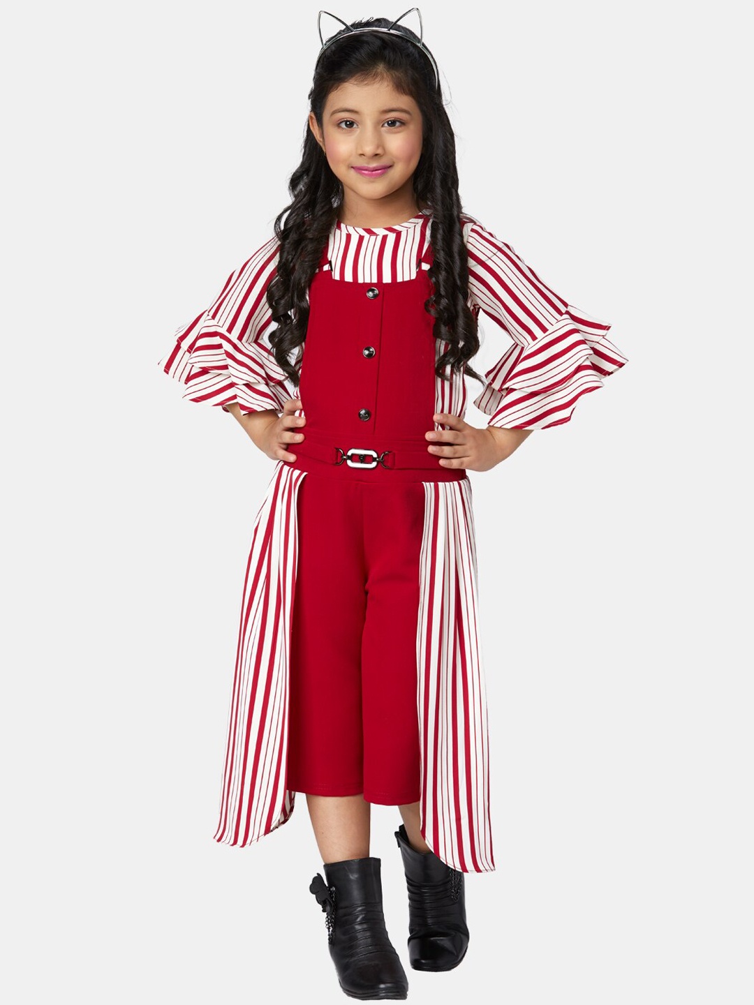 

Peppermint Girls Maroon & White Solid Dungaree