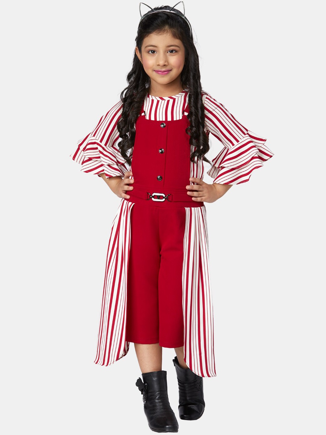 

Peppermint Girls Maroon & White Dungarees With Flared Dress