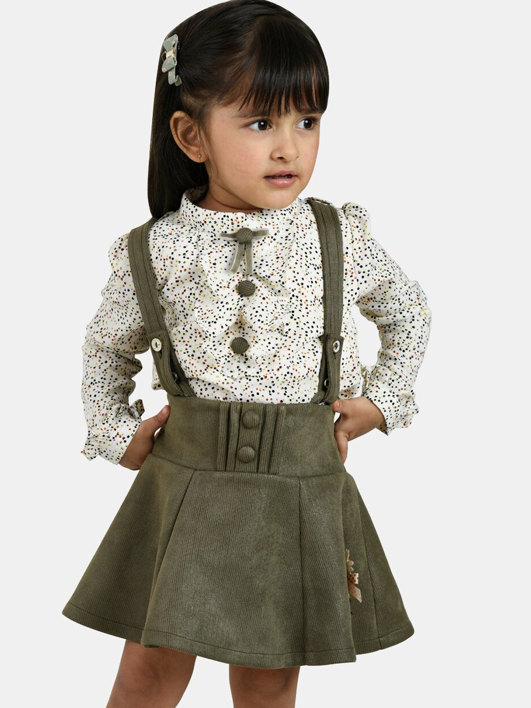 

Peppermint Girls Olive Green Printed Dungarees
