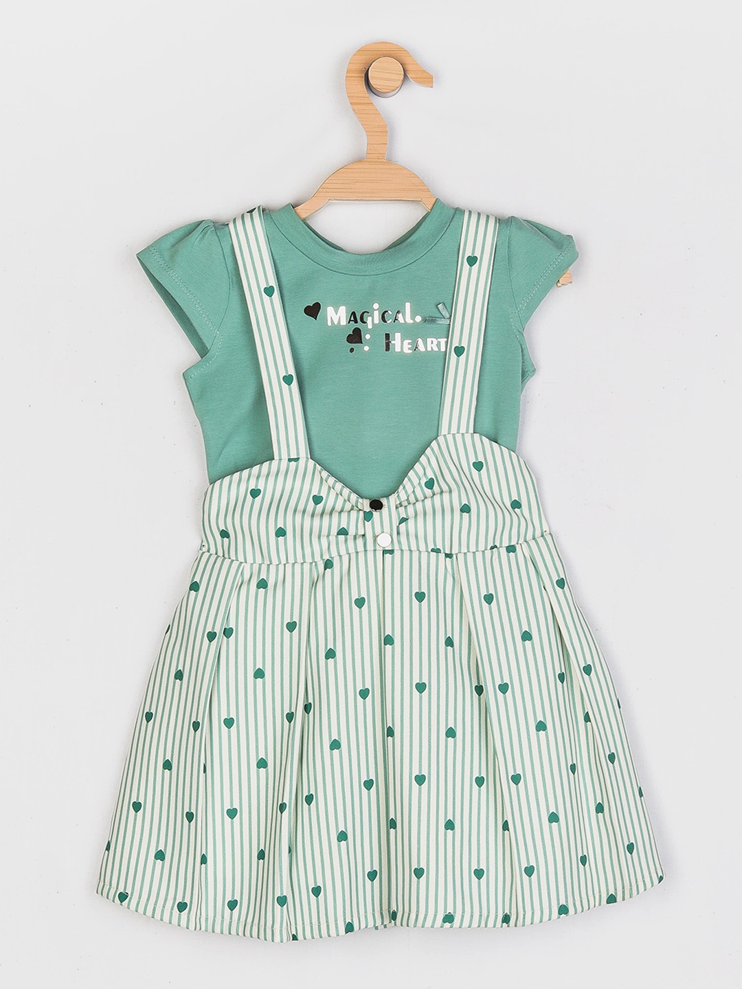 

Peppermint Girls Olive & Fluorescent Green Striped Flared Dungarees