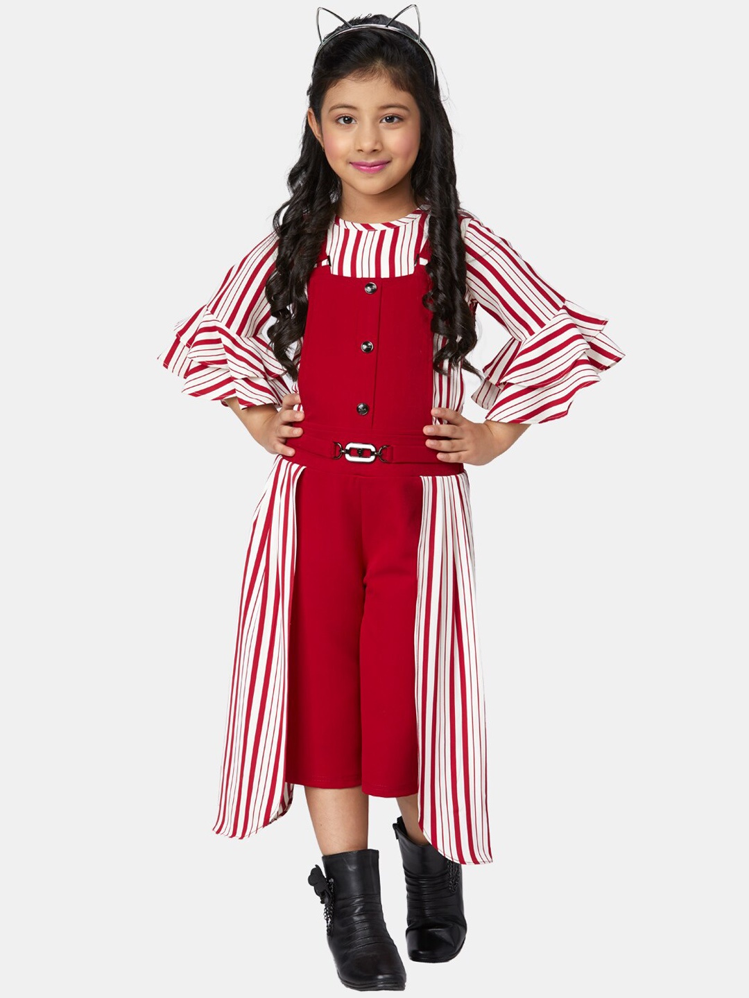 

Peppermint Girls Maroon & White Dungarees