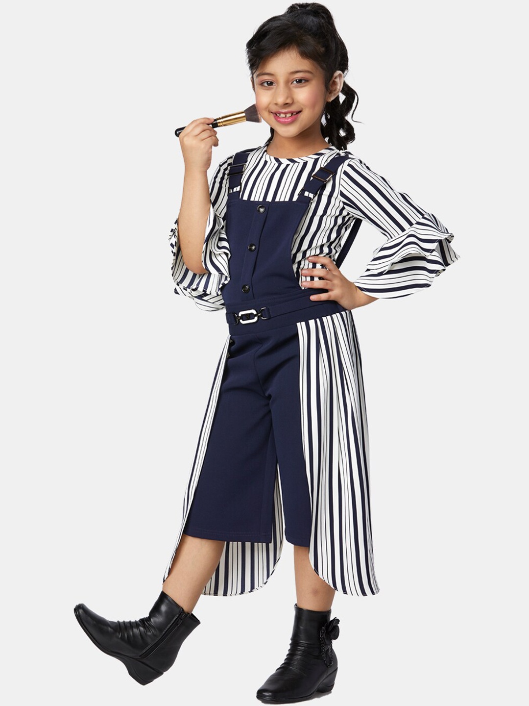 

Peppermint Girls Navy Blue & White Dungarees With Flared Dress