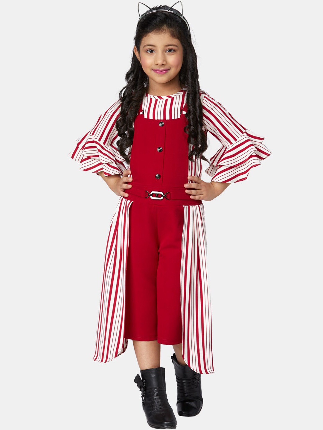 

Peppermint Girls Maroon & White Striped Dungaree